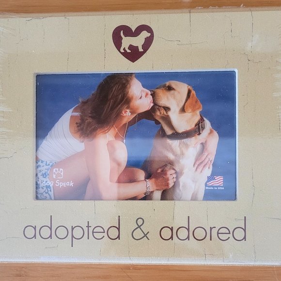 New Dog Speak Picture Photo Frame Adopted and Adored - Picture 1 of 2